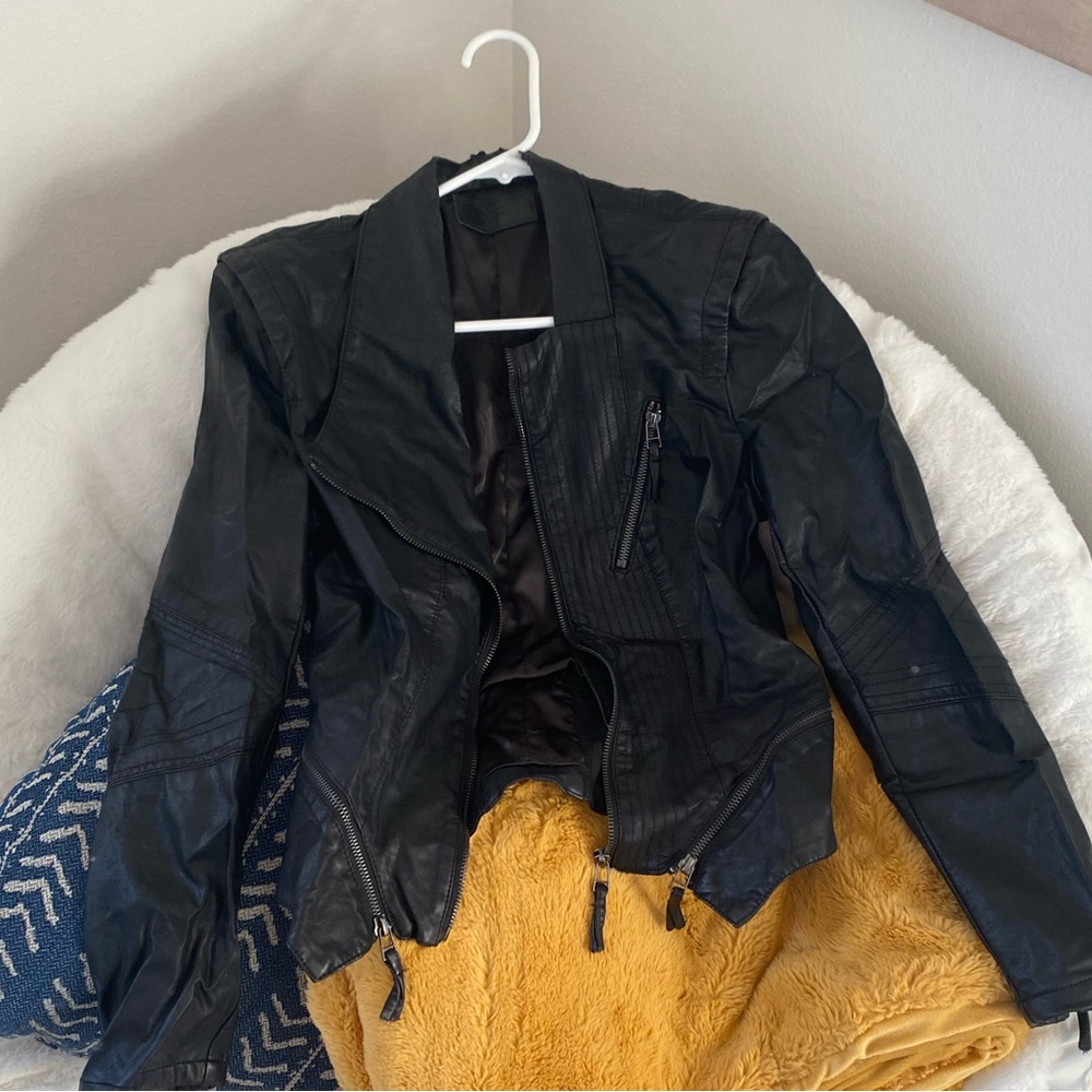 Faux Leather Jacket with Detailed Seaming